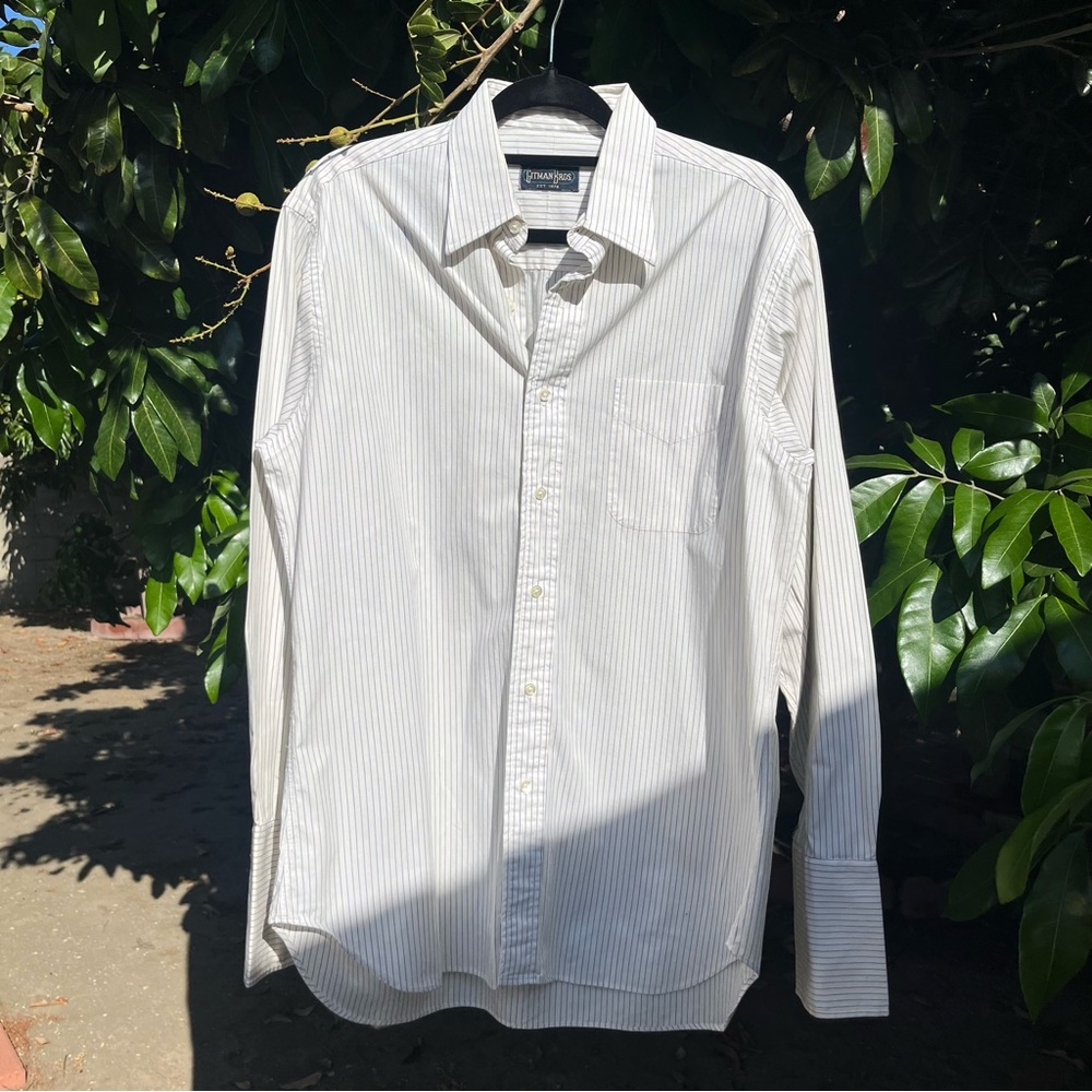 GITMAN BROS white pin striped long‎ sleeve button up shirt